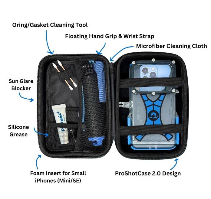 components of ProShot Dive Case in travel case