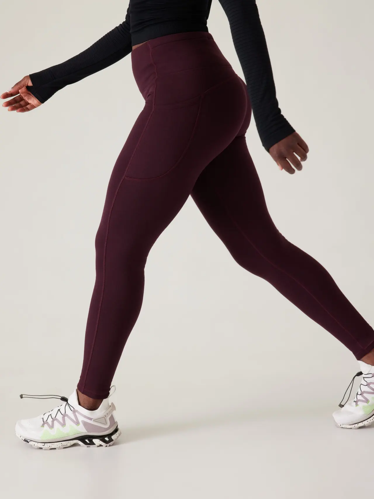 walking in Athleta’s Altitude Stash Tight in Polartec Power Stretch