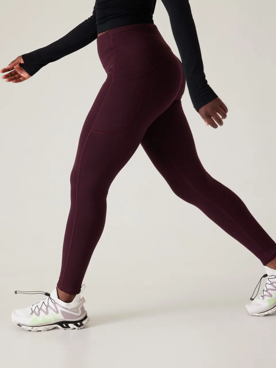 walking in Athleta’s Altitude Stash Tight in Polartec Power Stretch