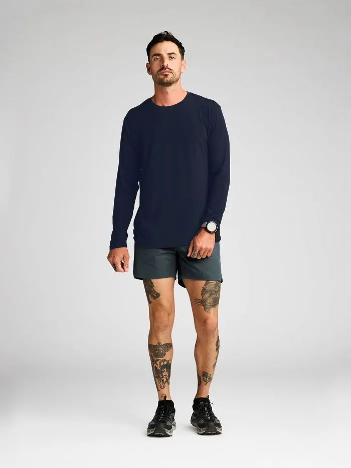 man wearing Path Projects'' Basis Long Sleeve Tee